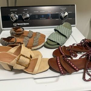 Stylish Beige Woven Sandals with Gold Buckle